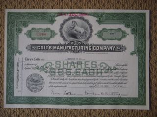 Colt ' S Manufacturing Company Green Stock Certificate D12488 100 Shares From 1949 photo