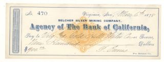 1878 Belcher Silver Mining Company,  Virginia,  Nv - Check 470 photo