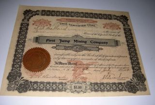 1908 First Jump Mining Company Arizona Territory Mining Stock Certificate photo