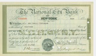 1930 Stock Certificate - The National City Bank Of York photo