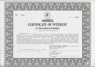 Hawaiians Huddle Football Team (wfl) Stock Certificate,  1975 photo