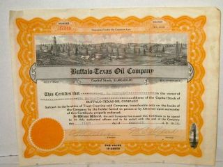 Buffalo - Texas Oil Co.  10,  000 Shares Stock Certificate 1924 photo