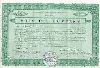 1959 Voss Oil Company Seattle Class B Common Shares Stock Certificate Deleware photo