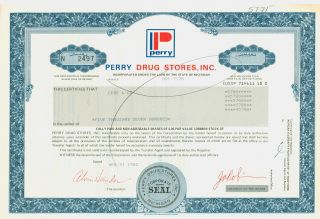 Stock Certificate - Perry Drug Stores,  Inc. photo