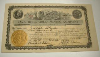 1908 Jack Bell Gold Mining Co Mining Stock Buckskin & Goldfield Nevada photo