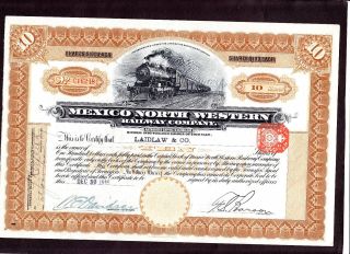 Mexico North Western Railway C.  Share Certificate 1910 photo