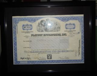 Framed 1990 Playboy Enterprises Class B Stock Certificate Hugh Hefner photo