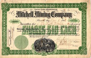 1906 Mitchell Mining Company Stock 100 Shares Prescott,  Arizona. photo