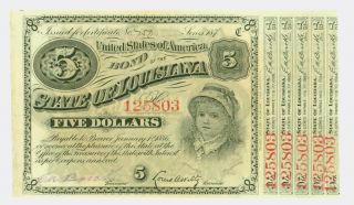 Old Bond Certificate - $5 United States Of America Bond - The State Of Louisana photo