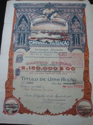 Carregadores Açoreanos Companhia De Navegação - One Share - 1920 Portugal photo