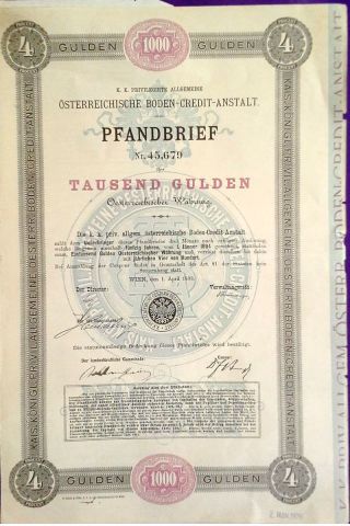 Austria Austrian 1893 Pfandrief Credit Anstalt 1000 Gulden State Bond Loan Stock photo