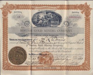 Boston Gold Mining Company Washington State 1897 Stock Certificate 18 photo