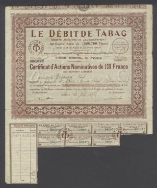 France 1928 Bond Certificate Le Debit De Tabac. . . .  B989 photo