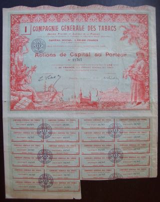 France 1907 Illustrated Bond Compagnie Generale Des Tabacs De Floride.  B988 photo