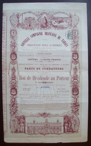 France 1876 Illustrated Bond Compagnie Francaise De Tabacs La Honradez.  B985 photo