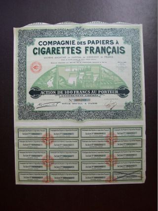 France 1930 Illustrated Bond Certificate Papiers A Cigarettes Francais.  B977 photo