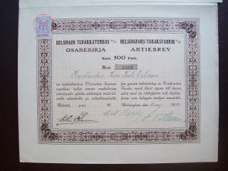 Finland 1920 Bond Certificate With Revenue Helsingfors Tobaksfabrik.  B1003 photo