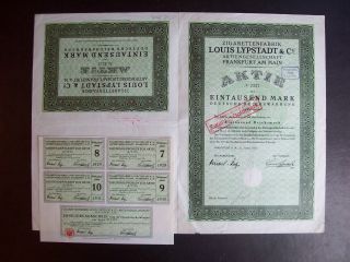 Germany 1922 Bond Certificate Zigarettenfabrik Louis Lypstadt Frankfurt.  A9793 photo