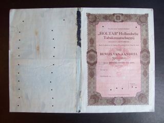 Netherlands 1922 Bond Uncirculated With Coupons Holtab Hollandsche Tabak.  A9792 photo