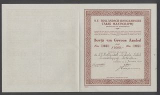 Netherlands 1932 Bond Certificate Hollandsch Hongaarsche Tabak Amsterdam.  A9784 photo