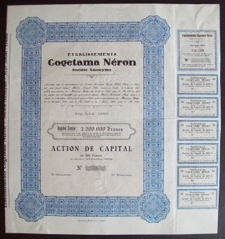 Belgium 1921 Bond - Cogetama Neron Tabacs Gand - With Coupons. .  A9775 photo