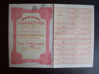 Belgium 1927 Bond - Compagnie Nationale De Cigarettes - With Coupons.  A9769 photo