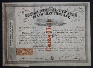 Boston,  Newport And York Steamboat Company 1864 Capital Stock Certificate photo