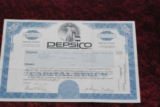 Pepsico Common Share Stock Certificate 1992. photo