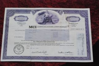 Mci Communications Co.  Common Share Stock Certificate 1985. photo