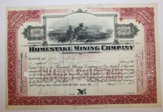 1908 Homestake Mining Company Stock Certificate Historic Gold Mine Early Red photo