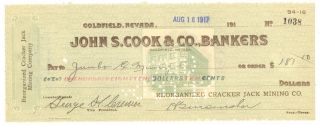 1917 Reorganized Cracker Jack Mining Co.  - Check 1038 - Goldfield,  Nevada photo