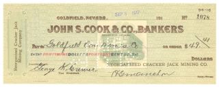 1917 Reorganized Cracker Jack Mining Co.  - Check 1078 - Goldfield,  Nevada photo