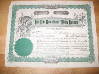 The Consolidated Mining Company Stock Certificate photo