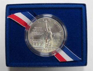 1986 - P U.  S.  Statue Of Liberty Commemorative Silver Dollar Bu Comes W/box, photo