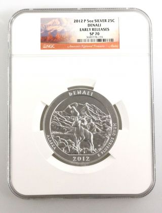 2012 P Denali Alaska 5oz Silver Quarter Ngc Sp 70 Early Releases photo