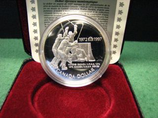 1997 Canada Silver Dollar 25th Ann.  Canada/ Ussr Hockey Silver Coin W/ Black Box photo