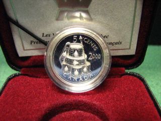 2000 Canada Silver 5 Cents 1st French - Canadian Regiment Coin W Plush Box & photo