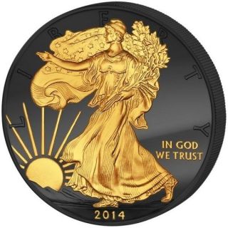 Golden Enigma 2014 Usa Walking Liberty $1 1oz Silver Ruthenium Gold Plated Coin photo