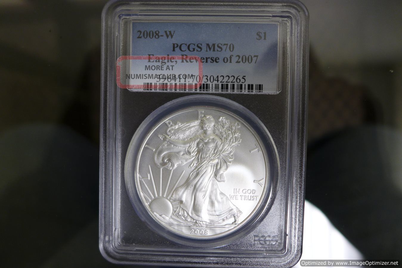 2008 W Reverse Of 2007 Pcgs Ms70 Silver American Eagle