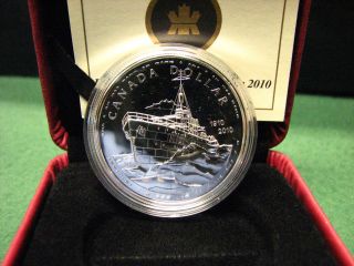 2010 Canada Silver Dollar 100th Ann.  Canadian Navy Silver Coin W/ Plush Box & photo