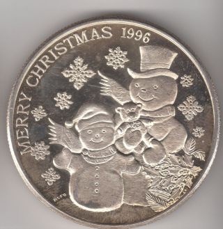1996 Vintage Merry Christmas Silver Trade 1 Troy Ounce Silver Art Round photo