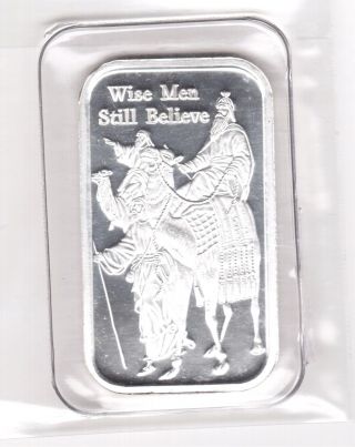 Us 2014 - 1 Oz.  999 Silver Christmas Bar With Picture Of Three Wise Men photo