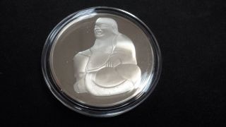 Japanese / China Hotei Good Luck Symbol Buddha Sterling Silver Proof Coin Medal photo