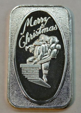 1 Oz.  999 Santa On Chimney Merry Christmas Silver Art Bar photo