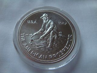 1987 - 1oz Silver Engelhard The American Prospector.  999 Fine Round Coin - Airtite photo