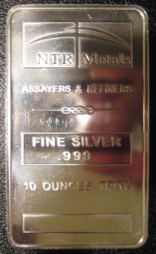 10 Ounces Troy Silver Bar Ntr Metals.  999 Fine Silver photo