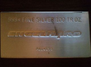 Engelhard.  999 Fine Silver 100 Troy Ounce Bar Serial P814173 photo
