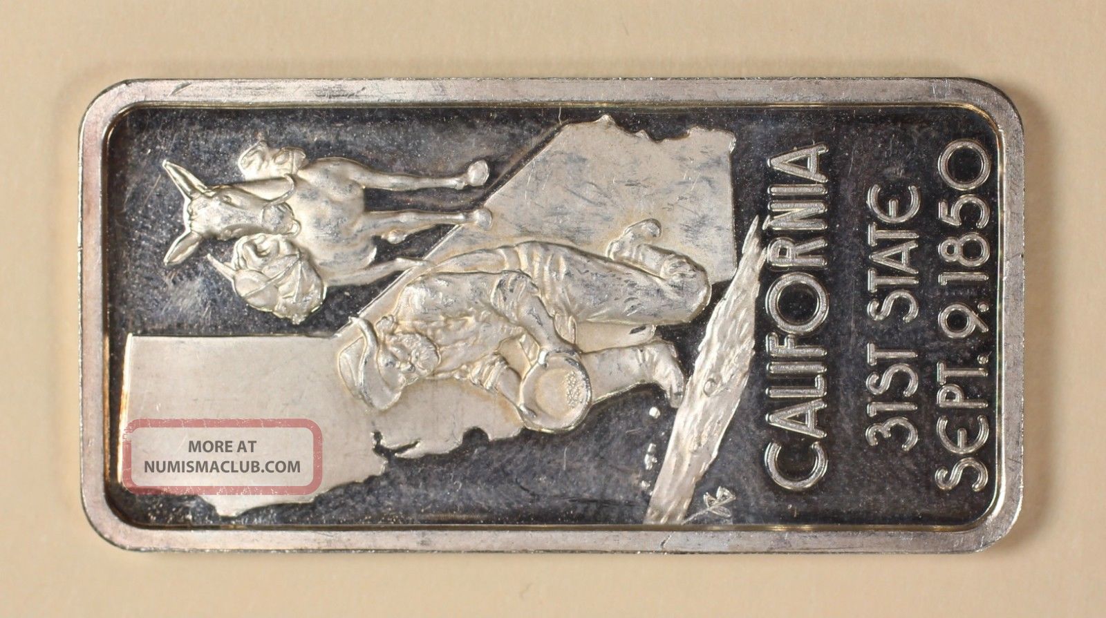 Sept 9 1850 California 31st State Capital Sacramento 1 Oz Silver Bar
