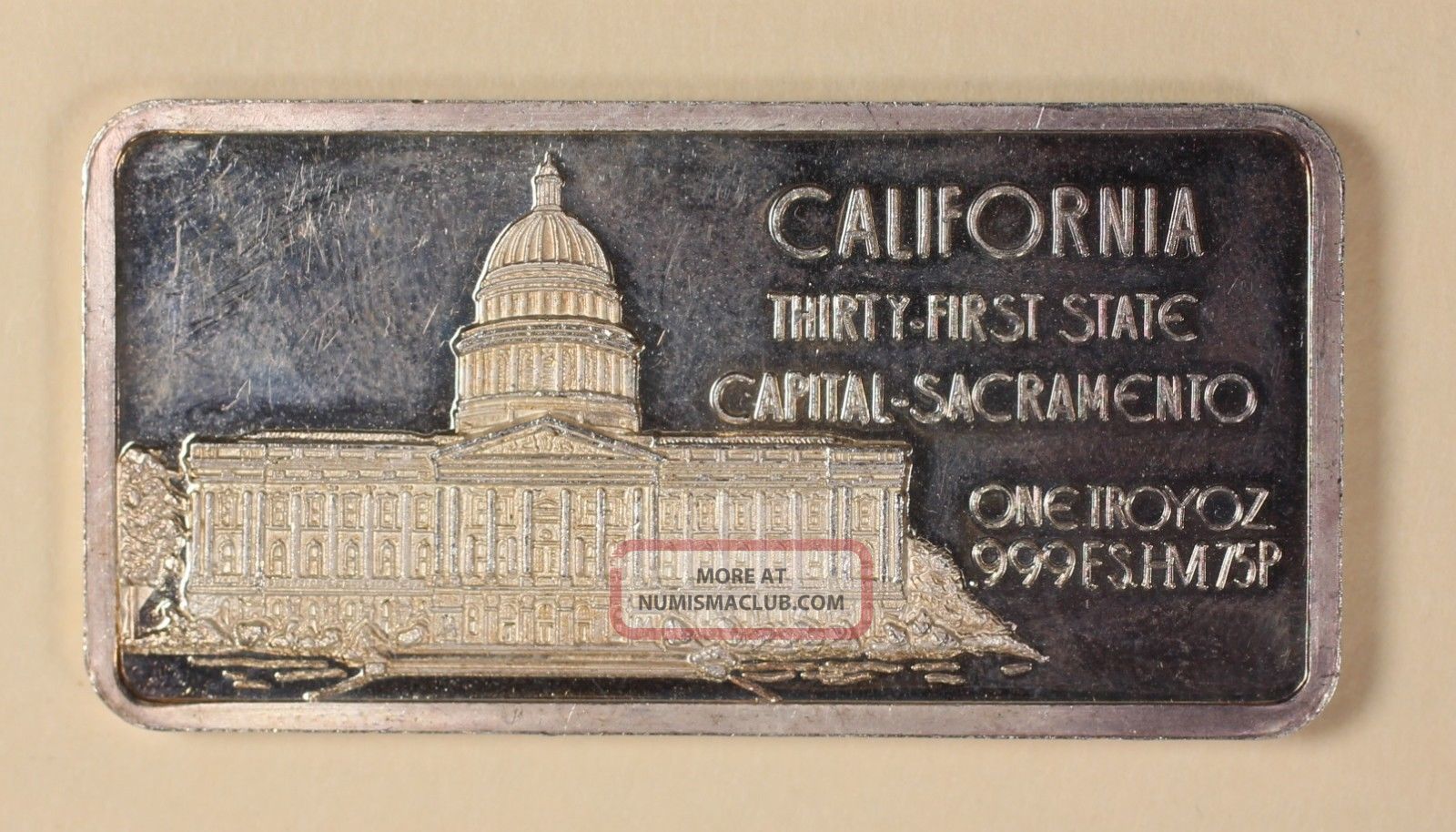 Sept 9 1850 California 31st State Capital Sacramento 1 Oz Silver Bar