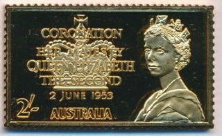 Australia: 1988 24ct Gold On Stg Silver Stamp $99.  50 Issue Price Qeii Coronation photo